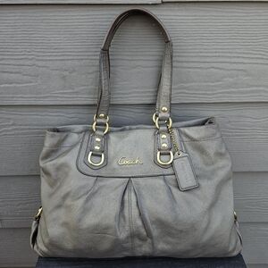 COACH Ashley Carryall Satchel Steel Gold Leather Hobo Shoulder Bag Purse F15513